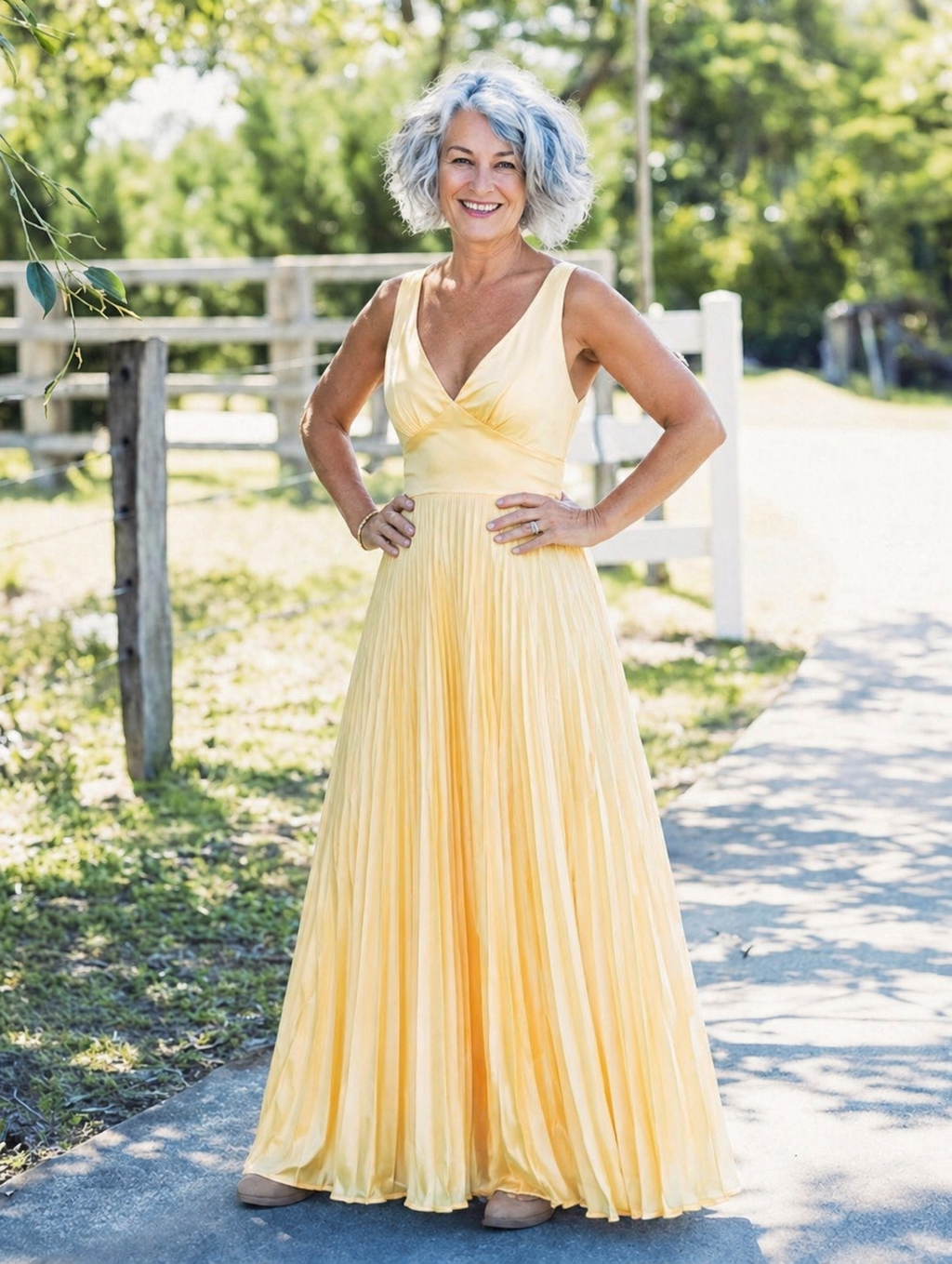 Ellis & Johnson™  | Pleated V-Neck Maxi Dress