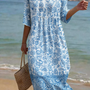Blue | Elegant Floral Pattern Dress