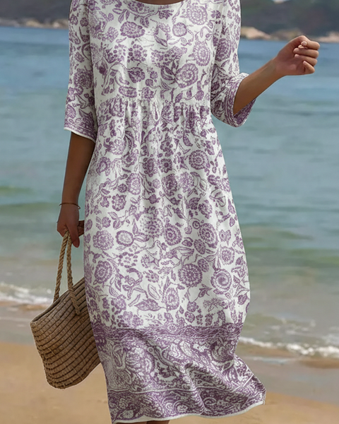 Lavender | Elegant Floral Pattern Dress