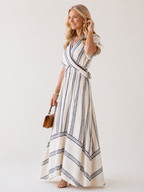 Thalassa | V Neck Short Sleeve Wrap Waist Midi Dress