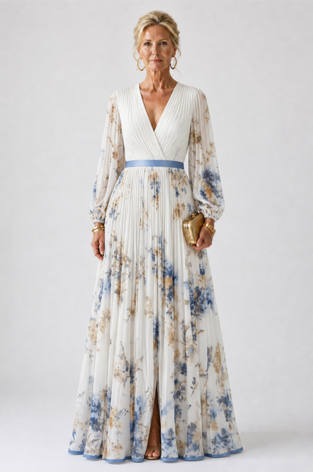 Ellis & Johnson™  | Long Sleeve V Neck Floral Maxi Dress
