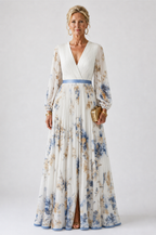 Ellis & Johnson™  | Long Sleeve V Neck Floral Maxi Dress