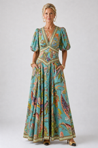 Ellis & Johnson™  | Airy maxi dress with puff sleeves and V-neck