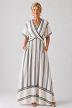 Thalassa | V Neck Short Sleeve Wrap Waist Midi Dress