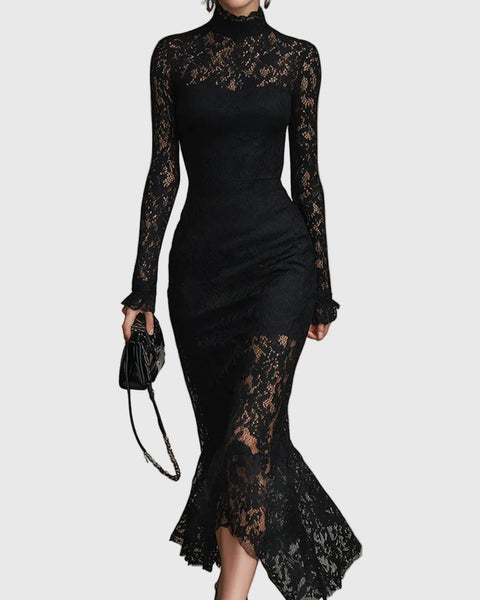 Monica | Elegant Lace Fishtail Maxi Dress
