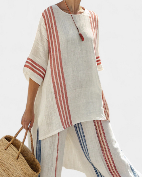 Solvane | Sophisticated Multicolor Striped Top & Mediterranean Pants