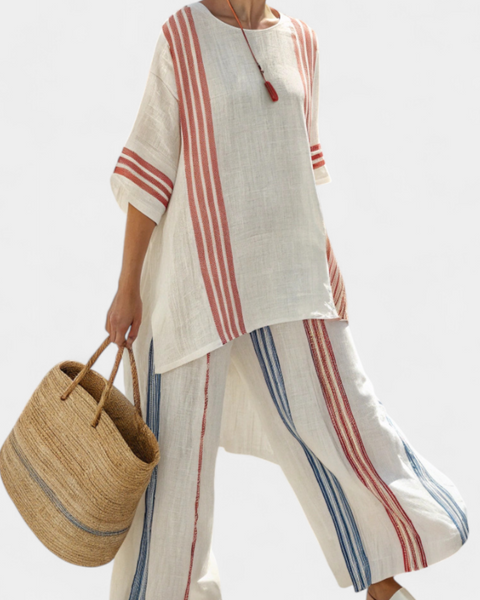 Solvane | Sophisticated Multicolor Striped Top & Mediterranean Pants