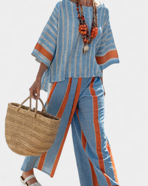 Velmere | Sophisticated Terracotta Striped Top & Linen Pants