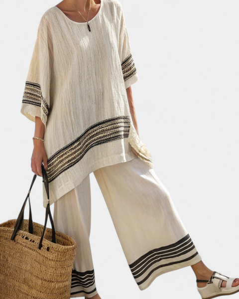 Harlowe | Elegant Black-Striped Linen Top & Flowing Pants