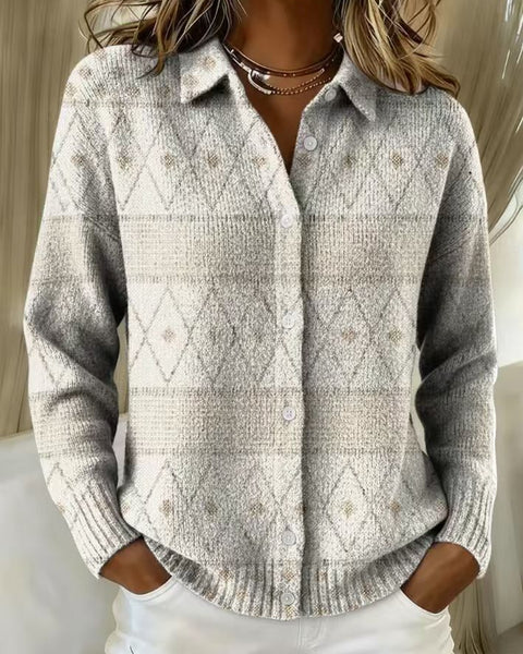 Mona™ – Elegant Knit Hoodie Blouse with Diamond Pattern