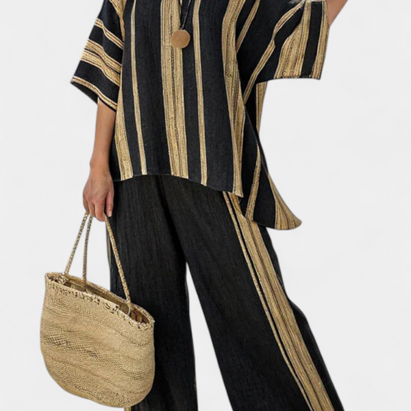 Calden | Comfortable Oversized Striped Top & Relaxed Linen Pants