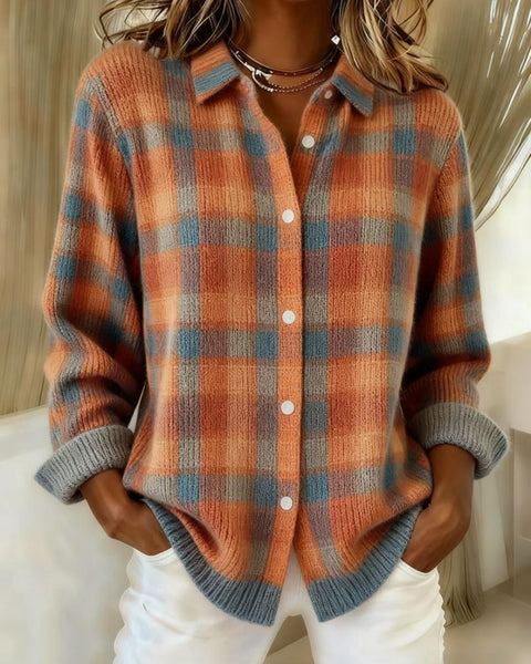 Sofia™ – Checked Blouse Made from Warm, Soft Hoodie Material
