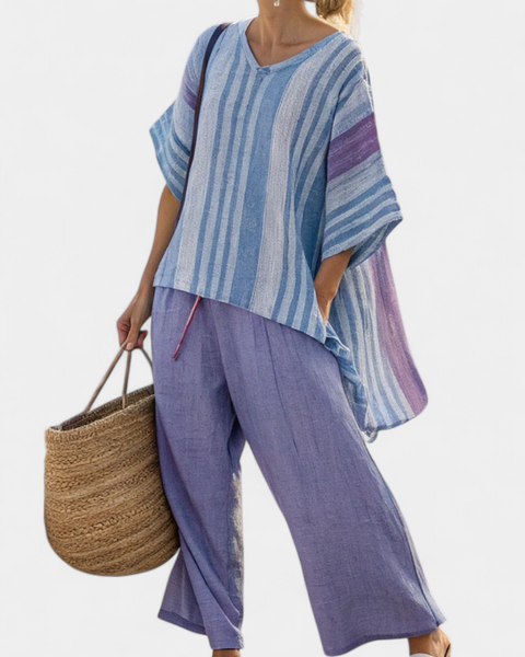 Zellora | Elegant Lavender & Sky Blue Top & Linen Pants