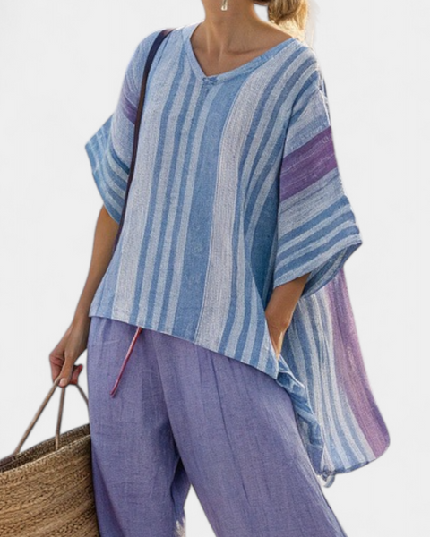 Zellora | Elegant Lavender & Sky Blue Top & Linen Pants