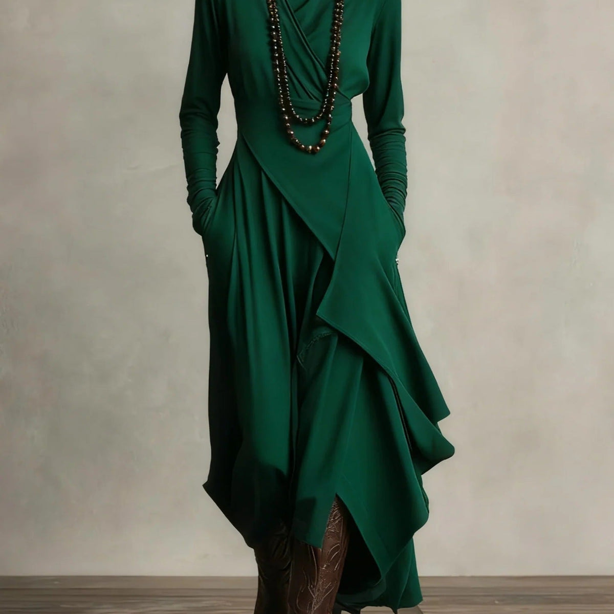Natalia | Asymmetrical Maxi Knit Dress with Roll Neck