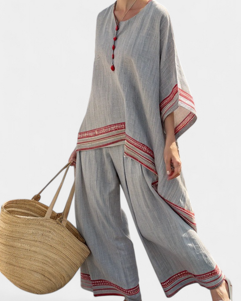 Daelric | Sophisticated Asymmetrical Blouse & Ethnic Wide-Leg Pants
