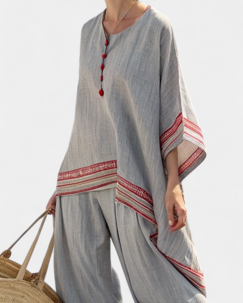 Daelric | Sophisticated Asymmetrical Blouse & Ethnic Wide-Leg Pants