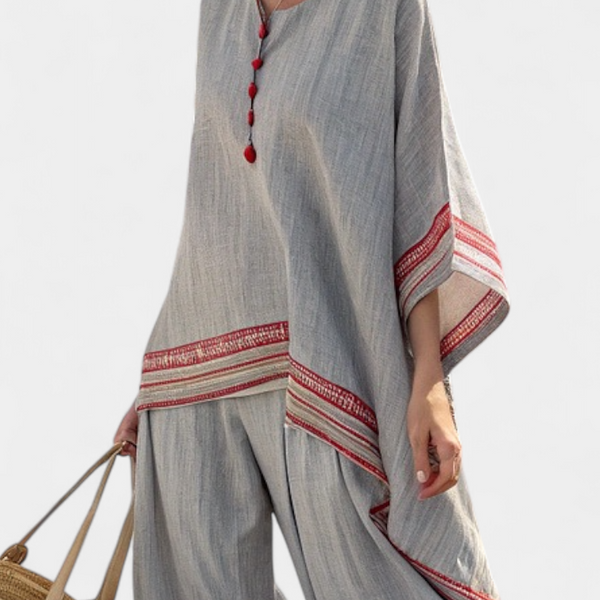 Daelric | Sophisticated Asymmetrical Blouse & Ethnic Wide-Leg Pants