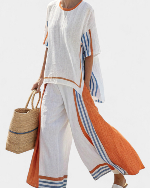 Thorneil | Comfortable Wide-Leg Striped Pants & Linen Top