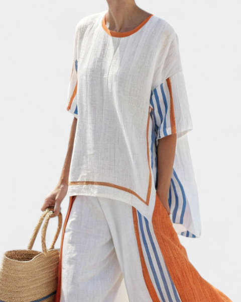 Thorneil | Comfortable Wide-Leg Striped Pants & Linen Top