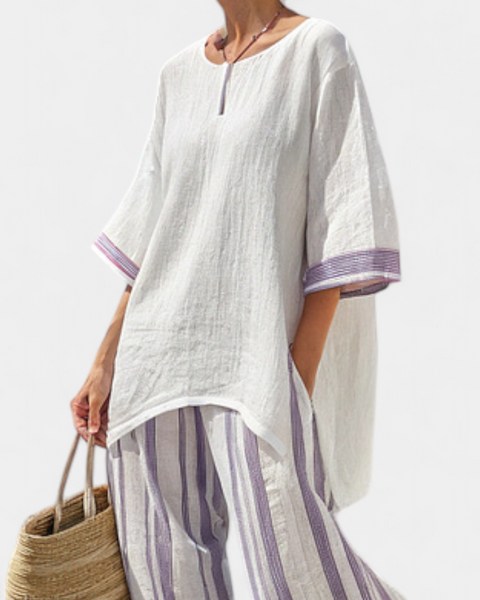 Luxmere | Comfortable Relaxed Blouse & Striped Bamboo Pants