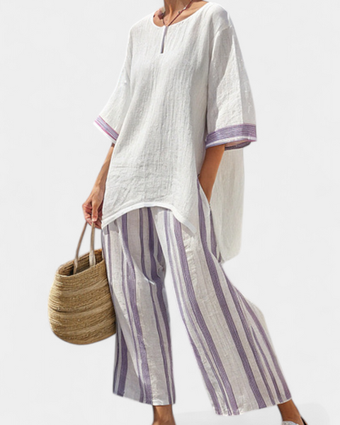 Luxmere | Comfortable Relaxed Blouse & Striped Bamboo Pants