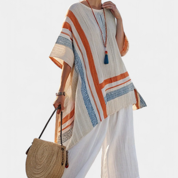 Caevan | Sophisticated Asymmetrical Blouse & Wide-Leg Linen Pants