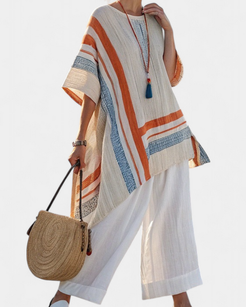 Caevan | Sophisticated Asymmetrical Blouse & Wide-Leg Linen Pants