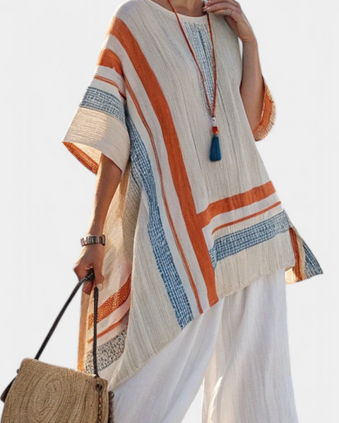 Caevan | Sophisticated Asymmetrical Blouse & Wide-Leg Linen Pants