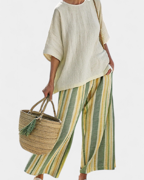 Ellowyn | Sophisticated Top & Striped Linen Pants