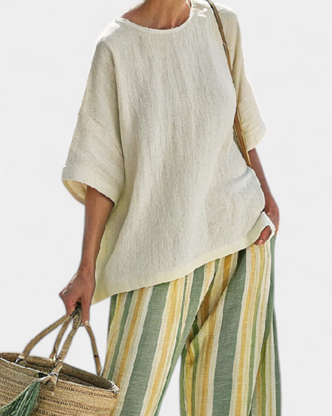 Ellowyn | Sophisticated Top & Striped Linen Pants