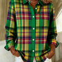 Elina™ – Checked Hoodie Blouse in Vivid Green Tones