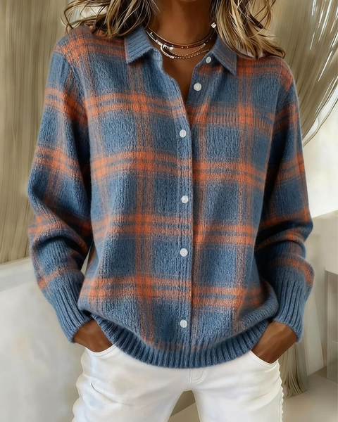Mira™ – Soft Hoodie Blouse with Check Pattern