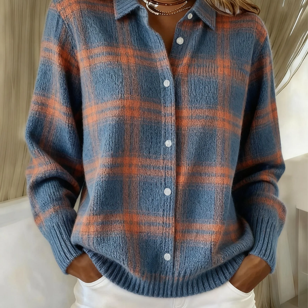 Mira™ – Soft Hoodie Blouse with Check Pattern