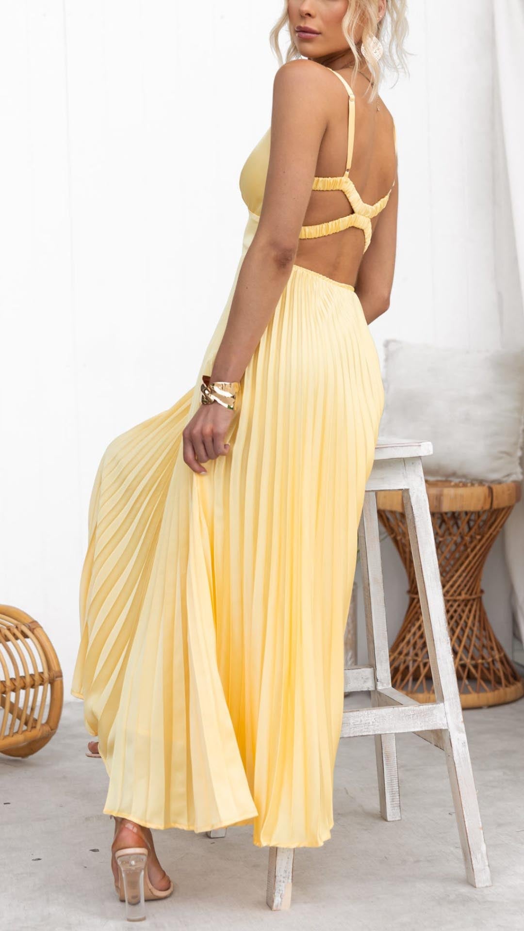 Ellis & Johnson™  | Pleated V-Neck Maxi Dress