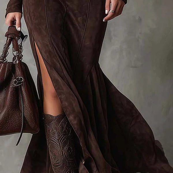 Julina - Chic Long Suede-Effect Dress