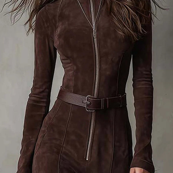 Julina - Chic Long Suede-Effect Dress