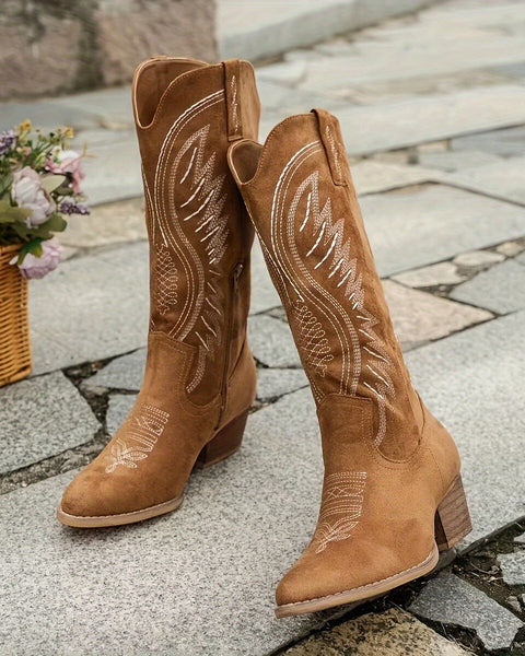 Women’s Suede Cowboy Boots with Block Heel