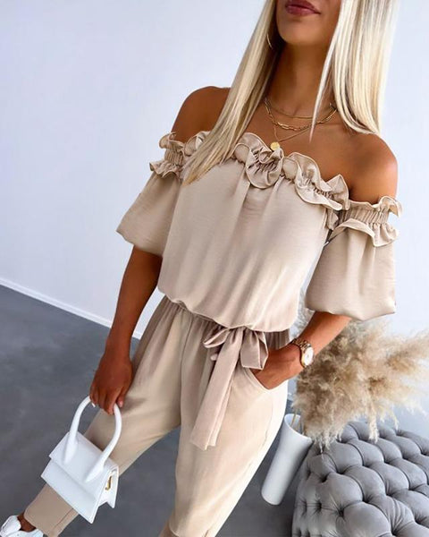 CAMILA™ – Chic Off Shoulder Frill Tie-Waist Jumpsuit