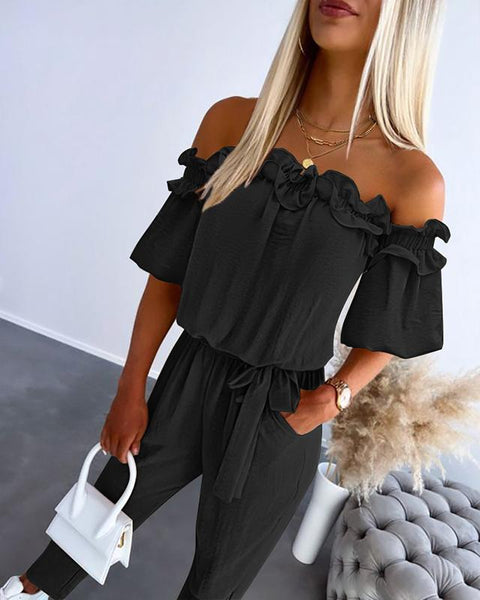 CAMILA™ – Chic Off Shoulder Frill Tie-Waist Jumpsuit