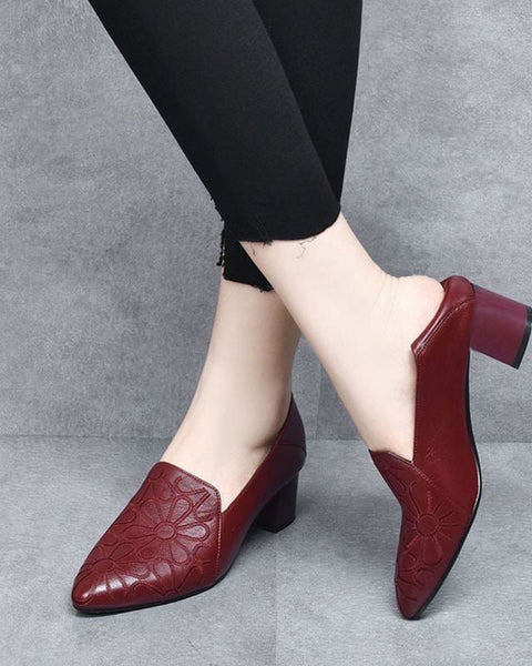 Tonette - Soft Leather Embroidered Pumps
