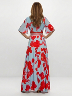 Ellis & Johnson™  | V Neck Short Sleeve Floral Maxi Dress