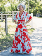 Ellis & Johnson™  | V Neck Short Sleeve Floral Maxi Dress