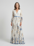 Ellis & Johnson™  | Long Sleeve V Neck Floral Maxi Dress