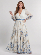 Ellis & Johnson™  | Long Sleeve V Neck Floral Maxi Dress