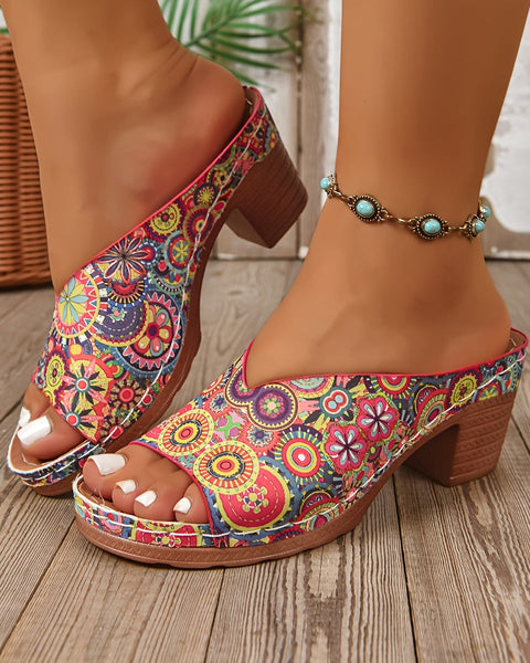Sophia | Floral Chunky Heel Sandals