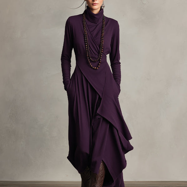 Natalia | Asymmetrical Maxi Knit Dress with Roll Neck