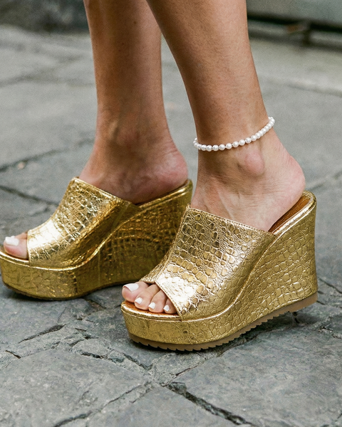 Elara | Luxe Shine Wedge Sandals