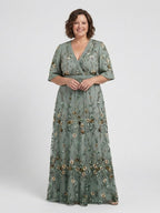 Ellis & Johnson™  | Floral V Neck Short Sleeve Maxi Dress