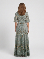 Ellis & Johnson™  | Floral V Neck Short Sleeve Maxi Dress